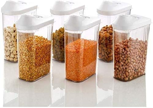 HAPPI Easy Flow Container Set For Kitchen Storage Cereals,Rise,Pulse Plastic Dispenser 6 Pcs Set - 750ML (6 Pcs)