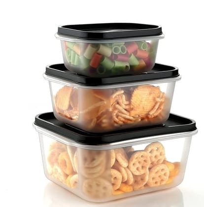 HAPPI Multipurpose Plastic Food Storage Containers with Airtight Lid 3 Pcs Masala Box for Kitchen, Container for Kitchen Storage Set Dry Fruits Dabba 700ml, 1400ml, 2400ml (Black) HAPPI Multipurpose Plastic Food Storage Containers with Airtight Lid 3 Pcs Masala Box for Kitchen, Container for Kitchen Storage Set Dry Fruits Dabba 700ml, 1400ml, 2400ml (Black)