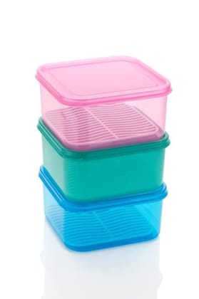 HAPPI Multipurpose Plastic 3 Pcs Masala Box for Kitchen, Spice Container for Kitchen, Transparent Fridge Storage Containers Airtight Grocery,Cereal,Vegetable Fruits Dabba 1500 Ml (Pack of 3 Colors)