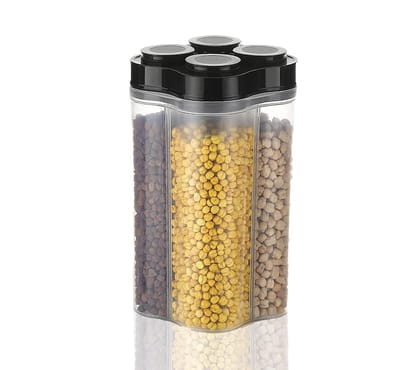 HAPPI Multipurpose Plastic 4 In 1 Masala Box for Kitchen, Spice Boxes for Kitchen, Transparent 4 Section Storage Containers Airtight Lock Grocery,Cereal,Dry Fruits Dabba 2500 Ml (Black) HAPPI Multipurpose Plastic 4 In 1 Masala Box for Kitchen, Spice Boxes for Kitchen, Transparent 4 Section Storage Containers Airtight Lock Grocery,Cereal,Dry Fruits Dabba 2500 Ml (Black)