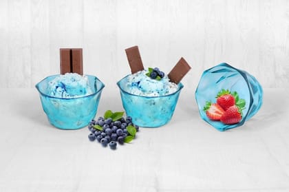HAPPI Unbreakable Plastic Transparent Ice Cream Cup , Ice Cream Bowl, Dessert Bowl, Diamond Shape Pudding Cup Bowls 350 ml (Pack of 6 - Blue) HAPPI Unbreakable Plastic Transparent Ice Cream Cup , Ice Cream Bowl, Dessert Bowl, Diamond Shape Pudding Cup Bowls 350 ml (Pack of 6 - Blue)