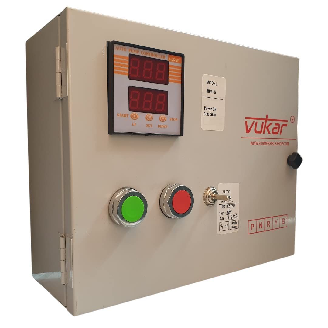 HAPPI 2HP Single Phase Power On Auto Starter Digital Borewell Submersible Panel Board with Dry Run and Overload Protection and Cyclic Timer,