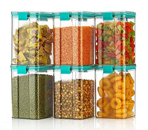 HAPPI Multipurpose Unbreakable Plastic Transparent Storage Containers for Kitchen Airtight Masala Box Dabba Spice,Cereal,Dry Fruits,Spice Box 1200 ML N lock Tiktok (Multicolor- Set of 6 Pcs)