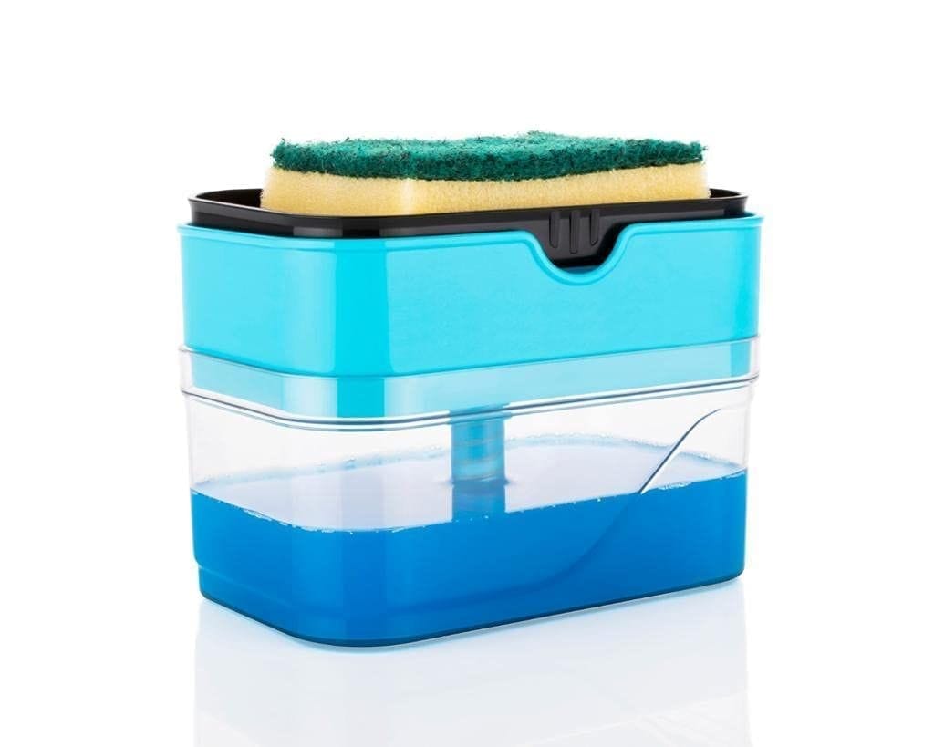 HAPPI 2 in 1 Soap Pump Dispenser Plastic for Kitchen Sink Dish Washing Dishwasher Liquid Soap Dispenser, Holder with Free Sponge(Color May Vary)