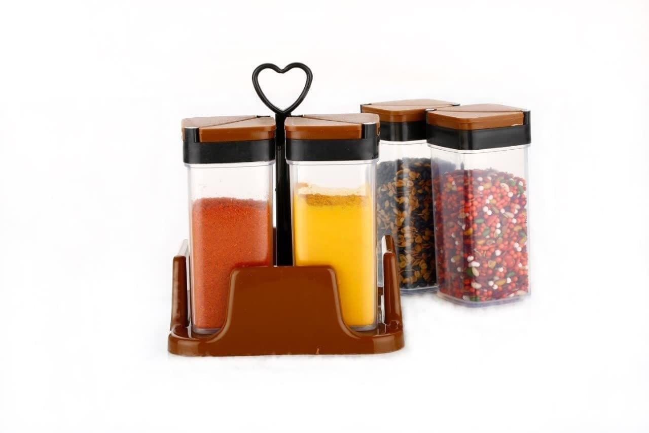 HAPPI Transparent Salt and Pepper Shakers Adjust & Sprinkles Set (100 ml Each Jar) 4 Pcs Revolving Spice Rack for Dining Table Masala Dabbi Salt Pepper Dispenser (Color May Vary)