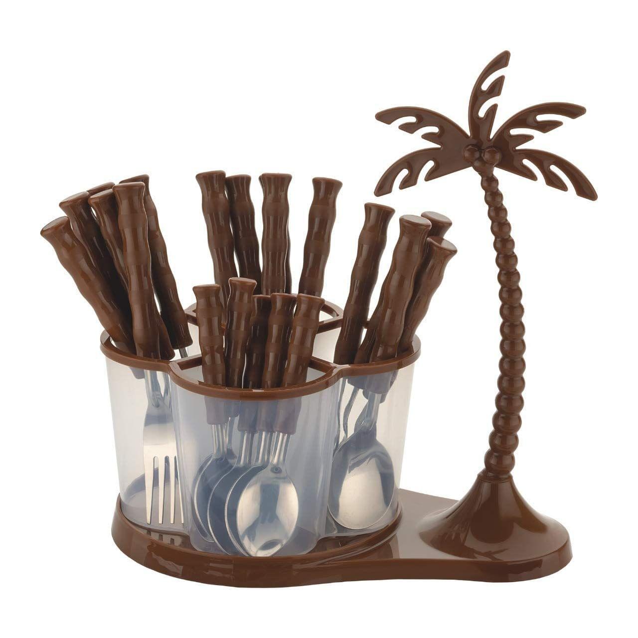 HAPPI Premium Tree Shaped Cutlery Set for Dining Table with Stand 24 Pieces Stainless Steel Antic - 6 Table Spoons, 6 Tea Spoons, 6 Forks, 6 Dessert Spoons