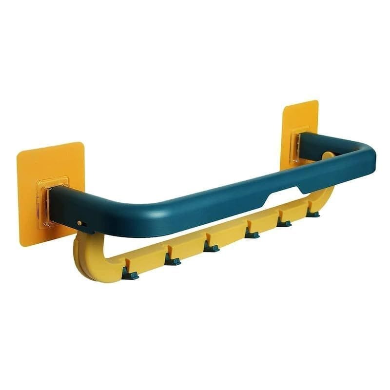 HAPPI Plastic Towel Rack Wall Mounted Double Bar Folding Towel Holder with Hooks Adjustable Towel Hanger for Bathroom Towel Shelf Stand with 4 Adhesive Stickers (Multicolor)