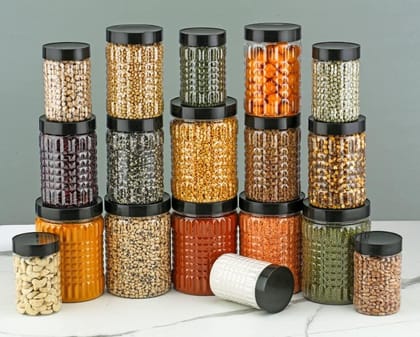 HAPPI Multipurpose Unbreakable Plastic Transparent Airtight Container Set Masala Box For Kitchen Storage Box Dabba For Spice, Pack of 18 (6 Pcs of 350ml, 650ml, 1200ml - Black) HAPPI Multipurpose Unbreakable Plastic Transparent Airtight Container Set Masala Box For Kitchen Storage Box Dabba For Spice, Pack of 18 (6 Pcs of 350ml, 650ml, 1200ml - Black)