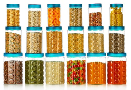 HAPPI Multipurpose Unbreakable Plastic Transparent Airtight Container Set Masala Box For Kitchen Storage Box Dabba For Spice, Pack of 18 (6 Pcs of 350ml, 650ml, 1200ml - Ocean Blue) HAPPI Multipurpose Unbreakable Plastic Transparent Airtight Container Set Masala Box For Kitchen Storage Box Dabba For Spice, Pack of 18 (6 Pcs of 350ml, 650ml, 1200ml - Ocean Blue)