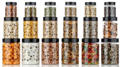 HAPPI Multipurpose Unbreakable Plastic Printed Airtight Container Set Masala Box For Kitchen Storage Box Dabba For Spice, Pack of 18 (6 Pcs of Each 350ml, 650ml, 1200ml with 18 Spoons) HAPPI Multipurpose Unbreakable Plastic Printed Airtight Container Set Masala Box For Kitchen Storage Box Dabba For Spice, Pack of 18 (6 Pcs of Each 350ml, 650ml, 1200ml with 18 Spoons)