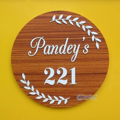 iCreations Customizable Round Home Nameplate with Acrylic Embossed Letters on Sturdy Plywood