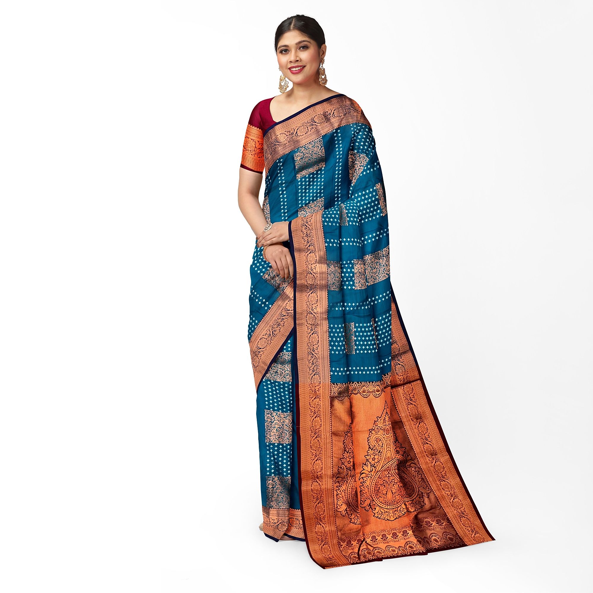 Yale Blue Color Fancy Butta Zari Boder Saree with Unstitched Blouse