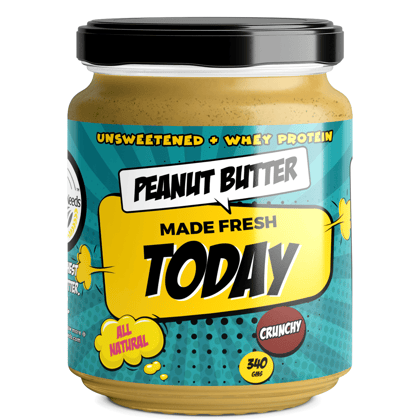 Natural Peanut Butter - Unsweetened, Crunchy with Whey Protein (340gms) - Made Fresh on Day of Order Natural Peanut Butter - Unsweetened, Crunchy with Whey Protein (340gms) - Made Fresh on Day of Order