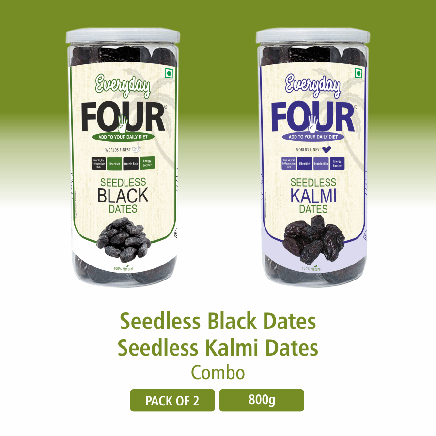 Everyday Four Seedless Black Dates 400g + Seedless Kalmi Dates 400g | Combo Pack |