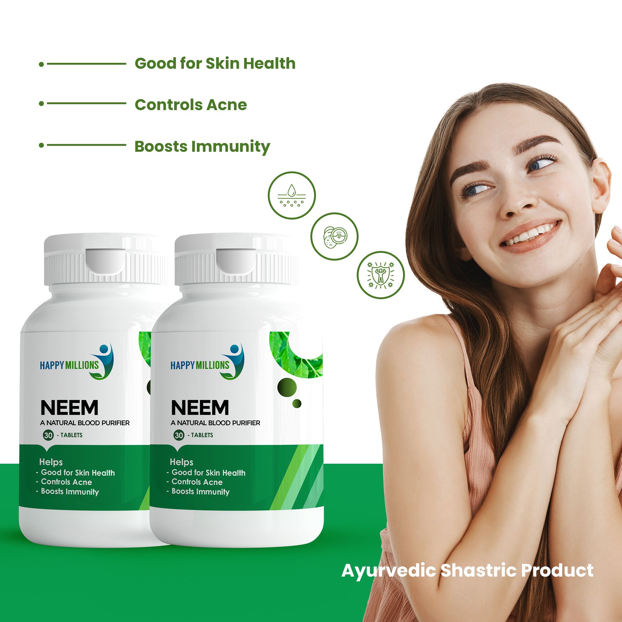 Happy Millions Ayurvedic Neem - A Natural Blood Purifier || (30+30) Tablets