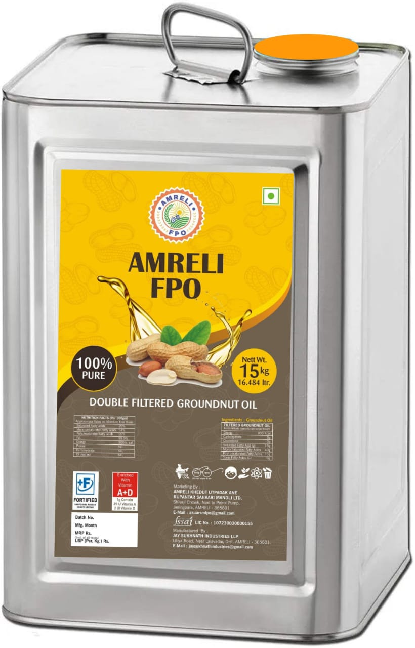  Amreli FPO 100% Pure Double Filtered Groundnut Oil, 15 Kg