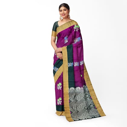 Magenta Color Meena Work Big Rose Flower Butta Pure Kanjivaram Silk Saree