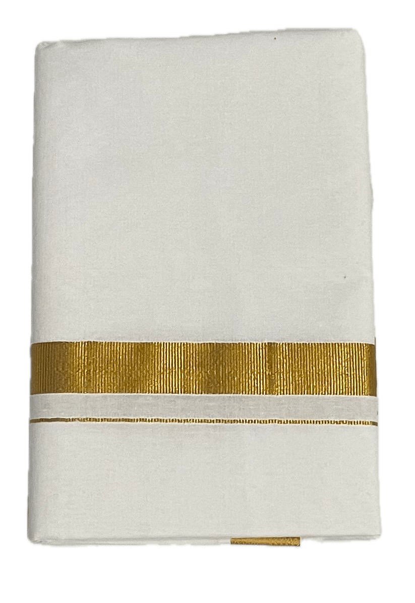 Pure white cotton Dhothi - Big Silk Border Mundu - Silk and Silver colours Dothi