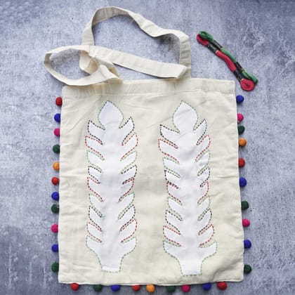 COLOURED POTLI & APPLIQUE WORK WHITE TOTE BAG COLOURED POTLI & APPLIQUE WORK WHITE TOTE BAG