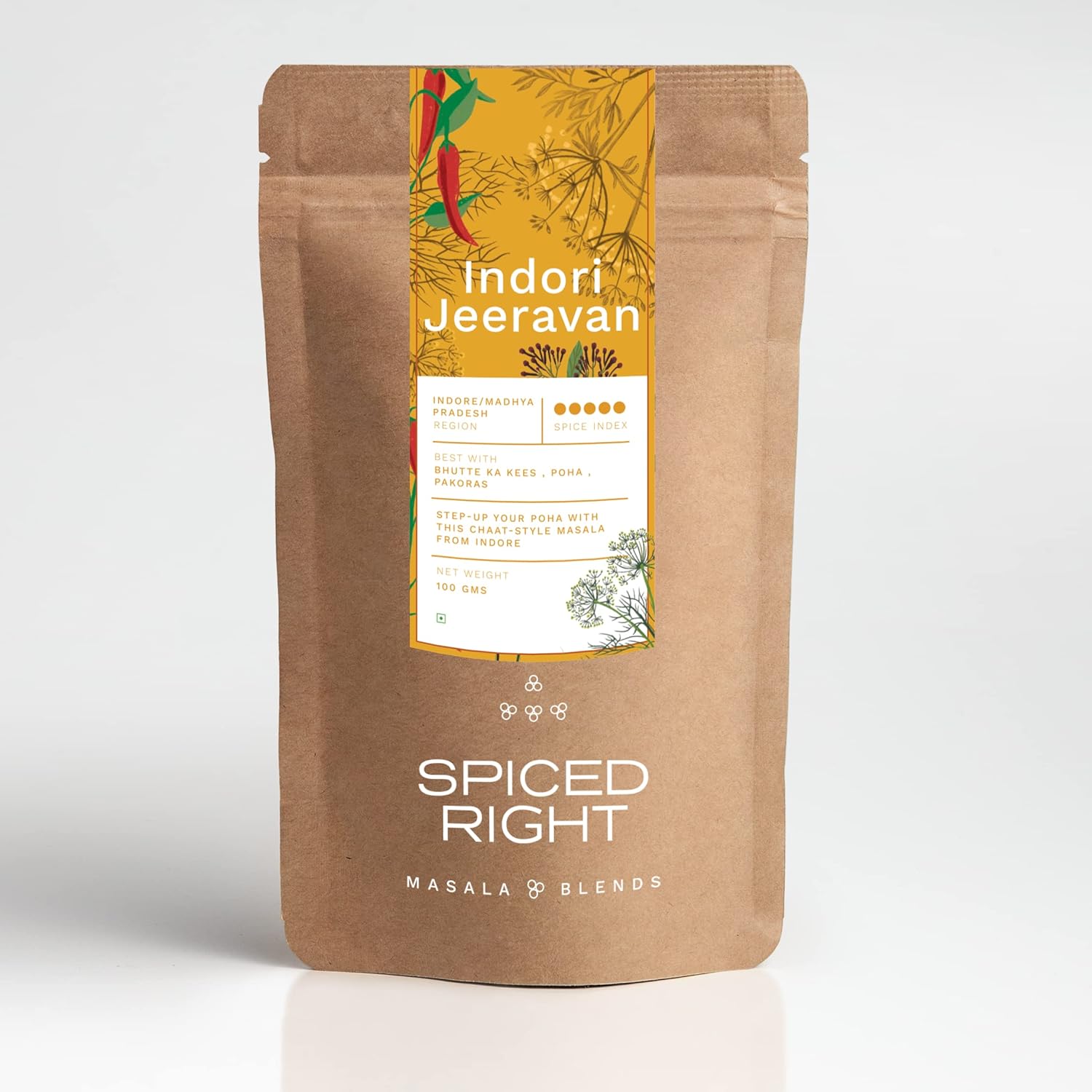 SPICED RIGHT Jeeravan Masala Indore 100Gm - Poha Masala, Buknu Masala, Indori Poha, Jiravan Masala Powder, Jiravan Powder Indore