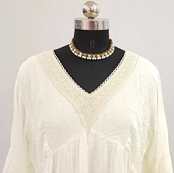 Classic Charm: V-Neck Pure Cotton White Dress