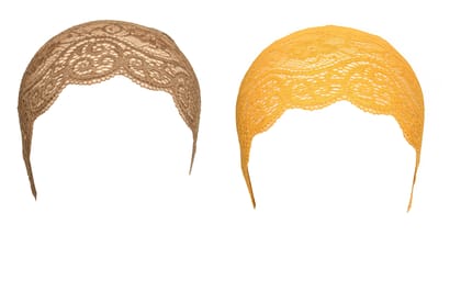 Girls and Womens Hijab Cap Hijab Headband, Under Hijab Scarf Light Brown and Yellow Naqab Head Scarf (2 pcs)