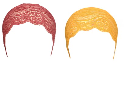 Girls and Womens Hijab Cap Hijab Headband, Under Hijab Scarf Light Maroon and Yellow Naqab Head Scarf (2 pcs)