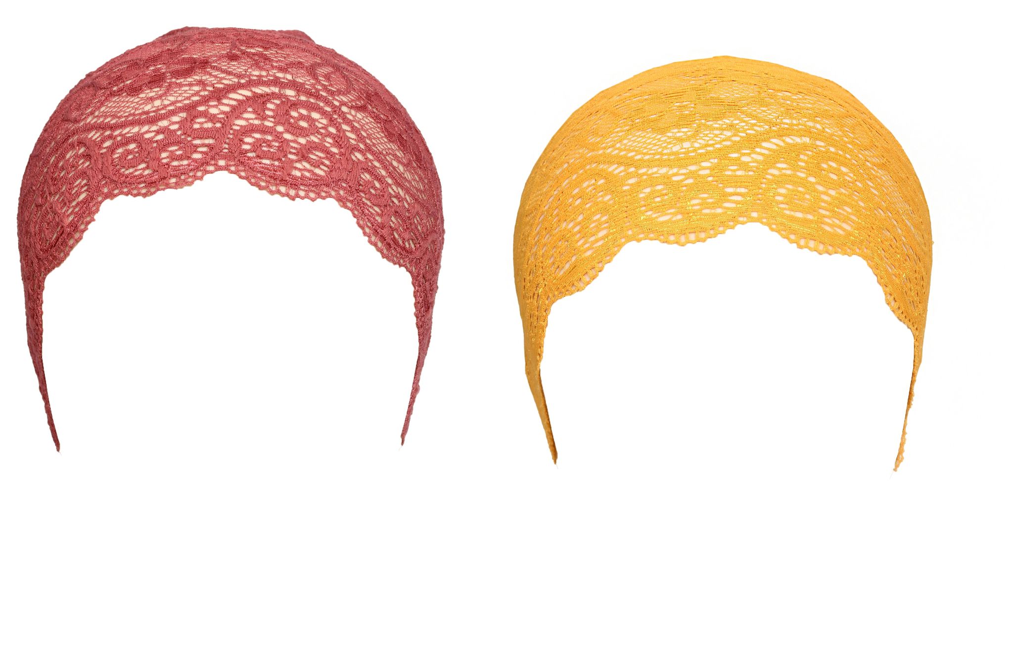 Girls and Womens Hijab Cap Hijab Headband, Under Hijab Scarf Light Maroon and Yellow Naqab Head Scarf (2 pcs)