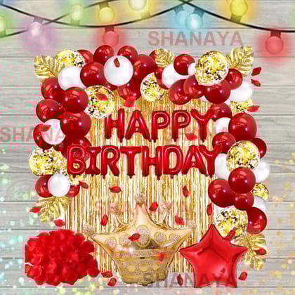 SHANAYA Happy Birthday Red And Gold Decorations For Girls Boys Husband Wife Combo Items Kit -62Pcs Set SHANAYA Happy Birthday Red And Gold Decorations For Girls Boys Husband Wife Combo Items Kit -62Pcs Set