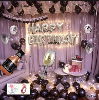 SHANAYA Happy Birthday Decorations Items For Girls Boys Husband Wife Kit- 66Pcs Set Happy Birthday Silver Foil Balloon Black Silver Metallic Balloons Bottle Glass Foil Balloons Confetti Balloons Party Supplies SHANAYA Happy Birthday Decorations Items For Girls Boys Husband Wife Kit- 66Pcs Set Happy Birthday Silver Foil Balloon Black Silver Metallic Balloons Bottle Glass Foil Balloons Confetti Balloons Party Supplies