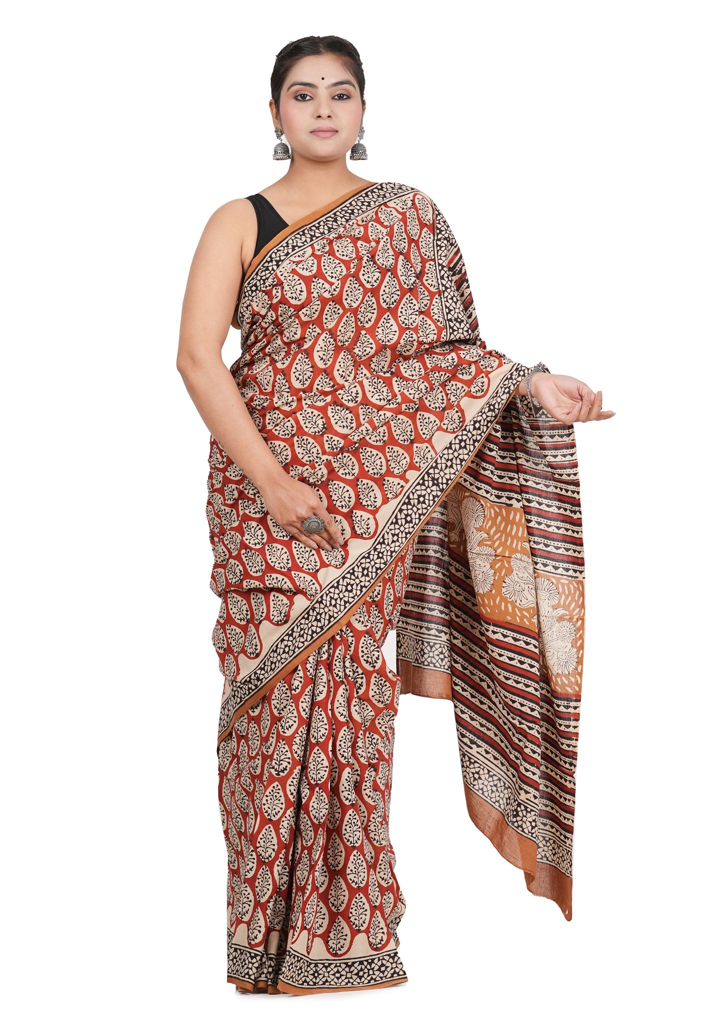 Bagru Handblock Printed Cotton Saree With Blouse - (1TTXSARRJ17106-11)