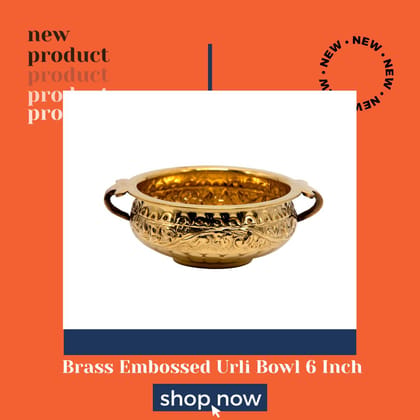 BEING CLASSIC Brass Embossed Design Barfi Design Handcrafted Urli Bowl Golden Color for Home Office and Table Decorative Festive Item Size - 6 inches