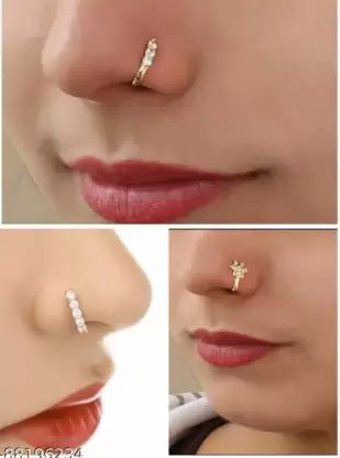 RENU CREATION Gold-plated Plated Metal, Alloy, Brass, Tungsten Nose Stud (Pack of 3)
