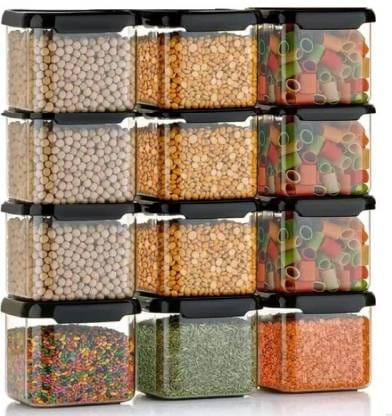 Plastic Grocery Container - 500 ml (Pack of 12, Black, White) Plastic Grocery Container - 500 ml (Pack of 12, Black, White)