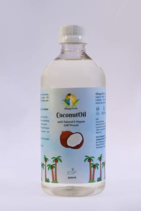 1HappyEarth Organic Cold Pressed Coconut Oil With Vitamin-E Non-sticky-500ml 1HappyEarth Organic Cold Pressed Coconut Oil With Vitamin-E Non-sticky-500ml