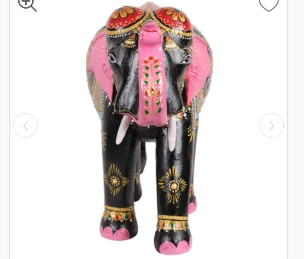 Wood Handmade Elephant Statue with Body Painting Animal Figurines Showpiece
