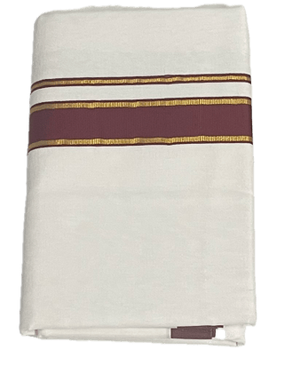 Fancy Thick Border with Silk Touch - Pure White cotton Dhothi / Mundu / Vesti