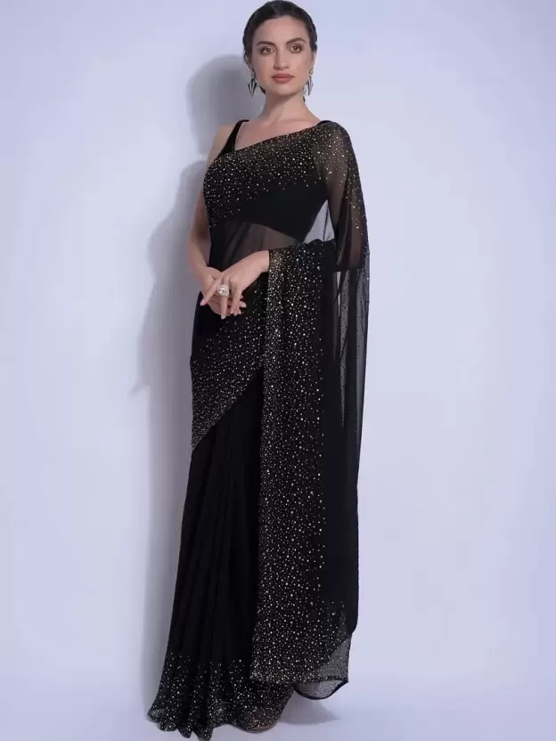 Sartorial Soir Embellished Bollywood Georgette Saree (Black)