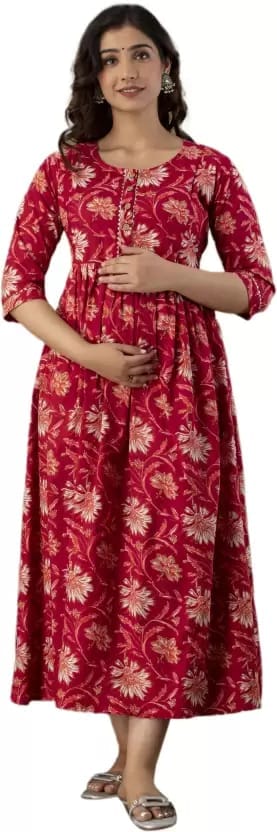 PALANI-HUB Women Maternity/Nursing Nighty  (Maroon)