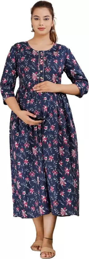 PALANI-HUB Women Maternity/Nursing Nighty  (Blue)