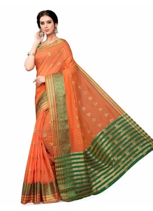 Women's Cotton_Silk Saree (Orange,5-6Mtrs)-PID34583 Women's Cotton_Silk Saree (Orange,5-6Mtrs)-PID34583