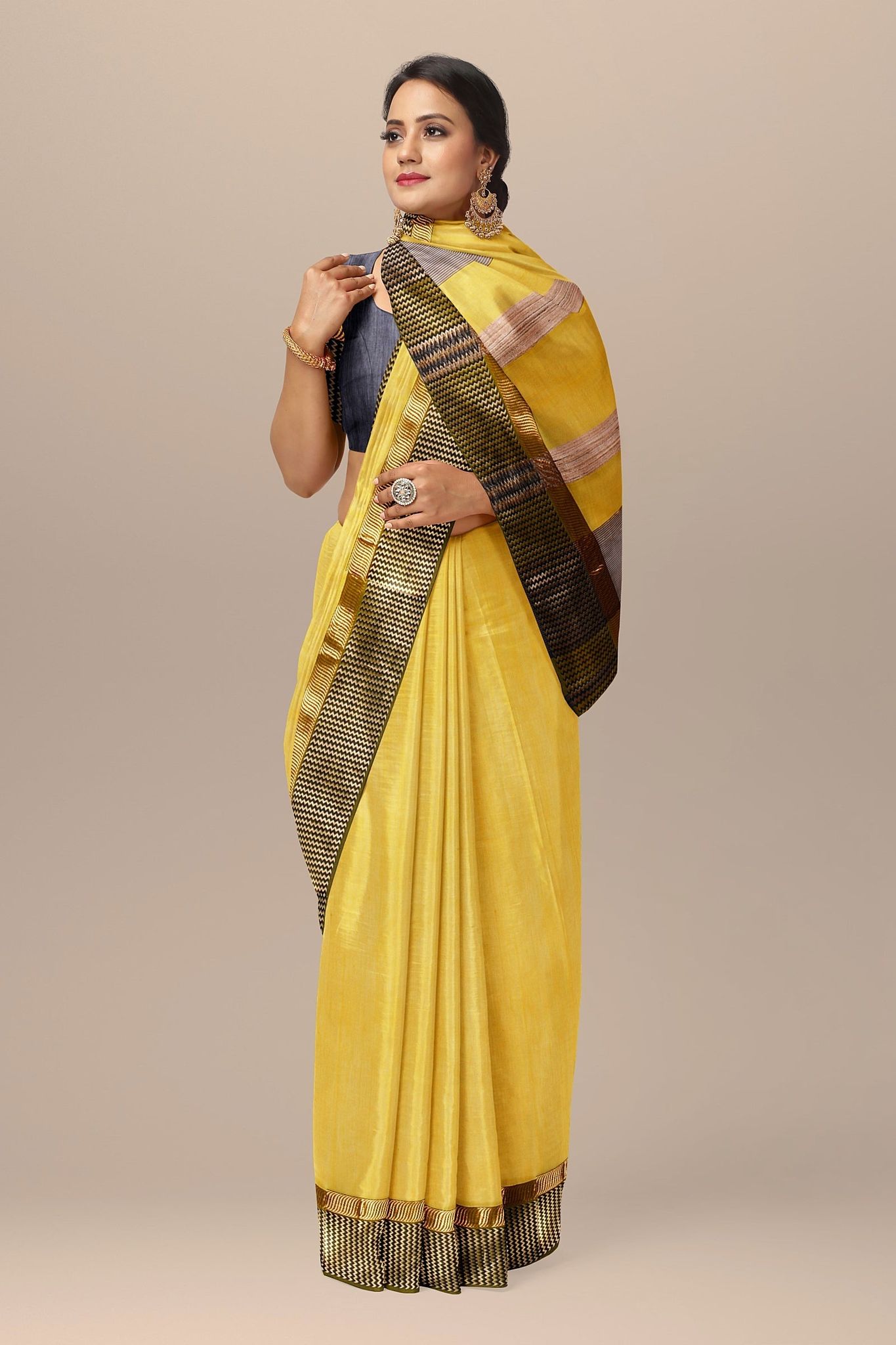 Yellow Handwoven Sausar Silk Saree With Kel Border SKU - BS10089