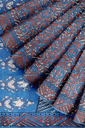 Nandana Indigo Dabu Malmal Cotton Saree With Floral Motifs SKU-BS10173