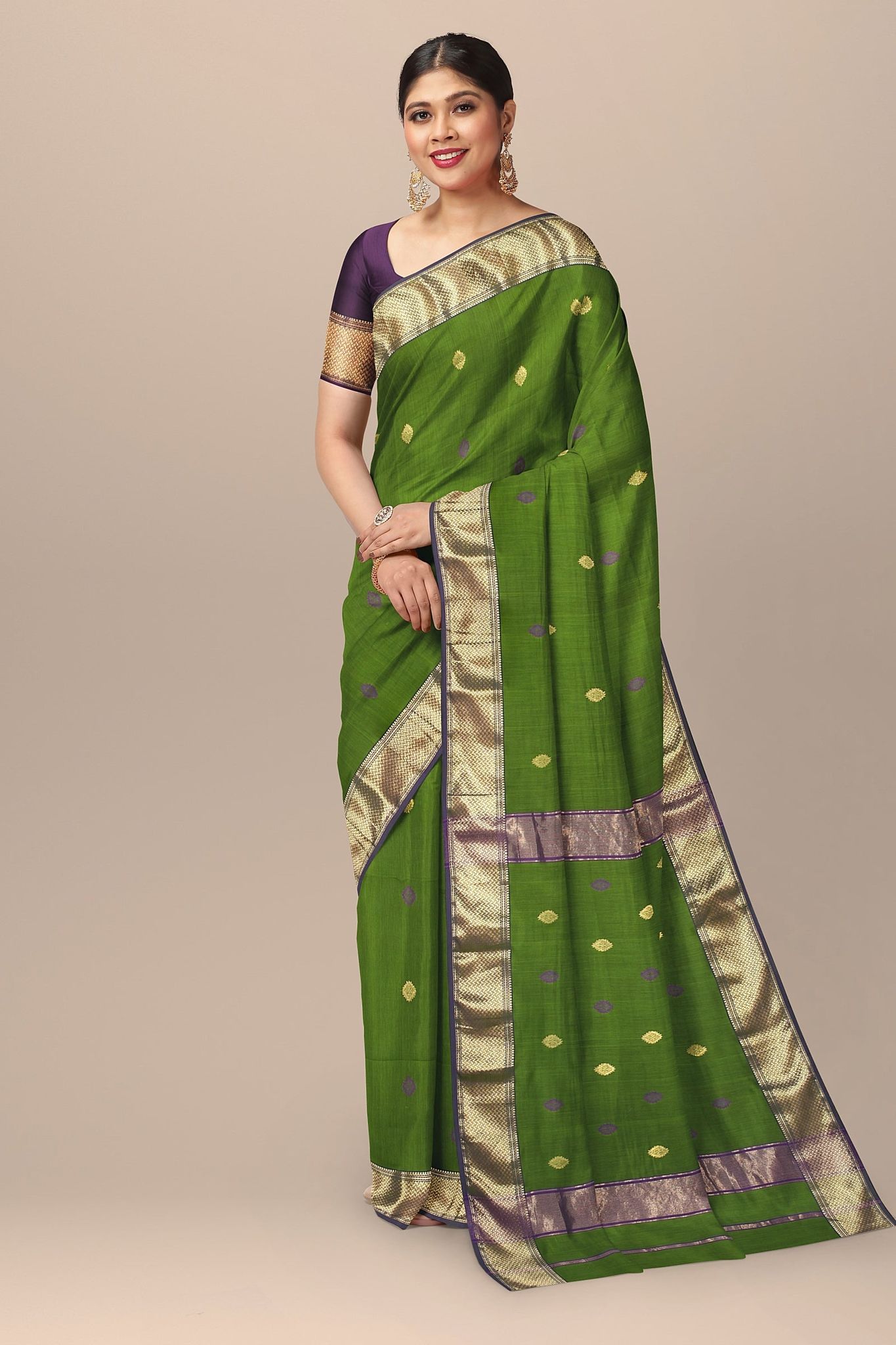 Olive Green Diamond Buta  Maheshwari Silk Saree SKU-BS10032