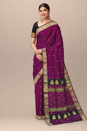 Purple Handwoven Sausar Silk with Zari Border and Black Buta Pallla Saree SKU- BS10125