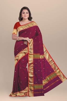 Purple Buti Design Handwoven  Maheshwari  Silk Saree SKU- BS10100