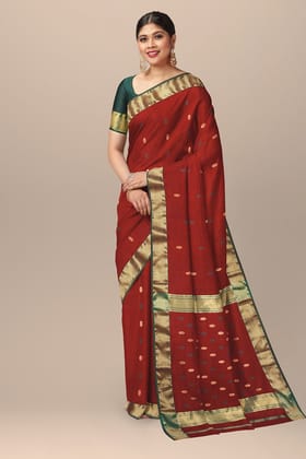 Red Buti Design Handwoven Sausar Silk Saree SKU-BS10104