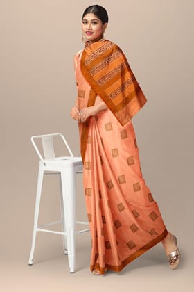 Royal Orange Tribal Motif Hand Woven Hand Block Sausar Silk Saree SKU-AS10019