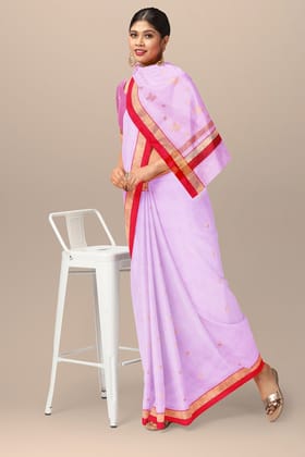 Light Pink Handwoven Traditional Floral Golden Buta Print Chanderi with Red and Golden Zari Border SKU - BS10085