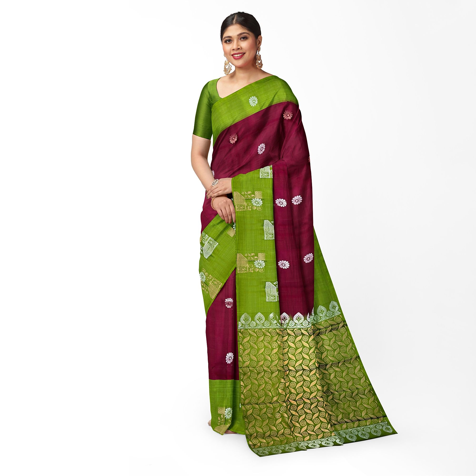 Maroon Color Floral Butta Kanjivaram Pure Silk Saree